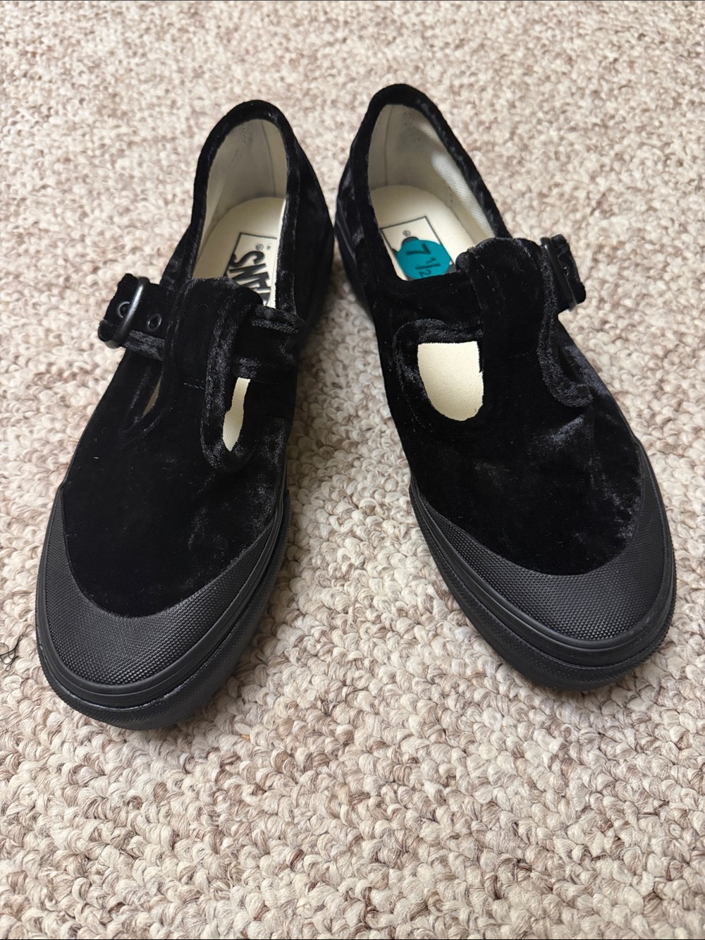 Vans Black Velvet Mary Jane Slip-On Shoes